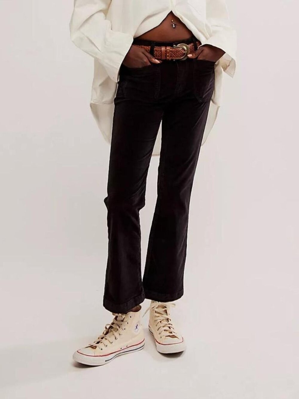 Free People Women's Black Corduroy Trousers